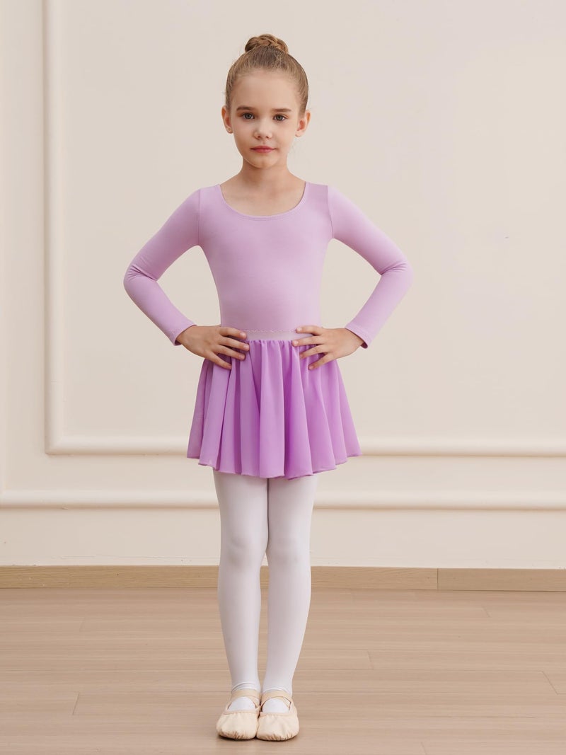 WEGETIT Long Sleeve Girls Leotard Gymnastics Leotards for Girls Ballet Dance Dresses with Skirt (Light Purple,2-4T) - Image 2